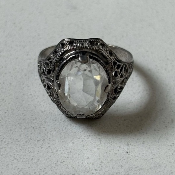 Antique Edwardian Sterling Moonstone & Quartz Cocktail Ring Set - Picture 5 of 5